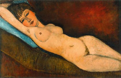 Desnudo acostado sobre un cojín azul de Amedeo Modigliani